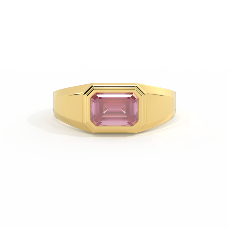 Signet Emerald Pink Sapphire 18K Yellow Gold Ring