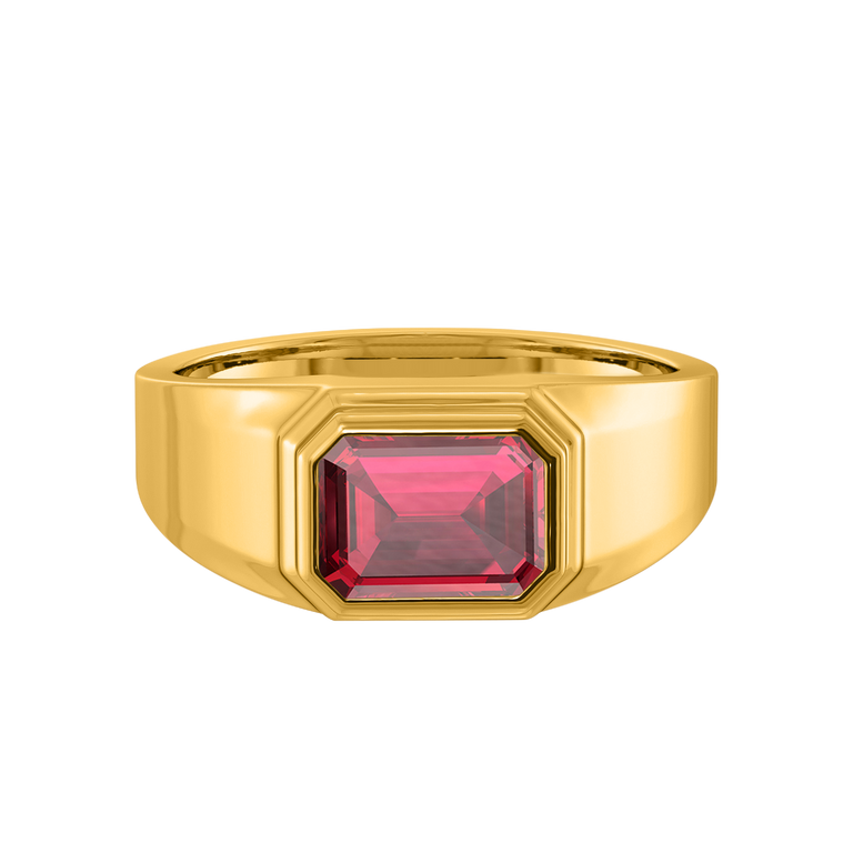 Signet Emerald Ruby 18K Yellow Gold Ring