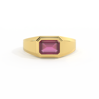 Treasure Box Signet Ruby Emerald Cut 18K Yellow Gold