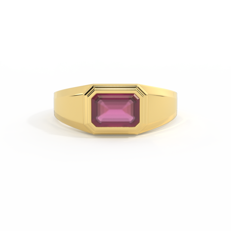 Treasure Box Signet Ruby Emerald Cut 18K Yellow Gold