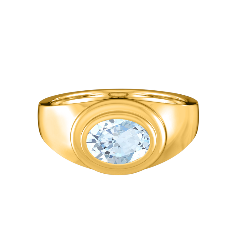 Signet Oval Aquamarine 18K Yellow Gold Ring