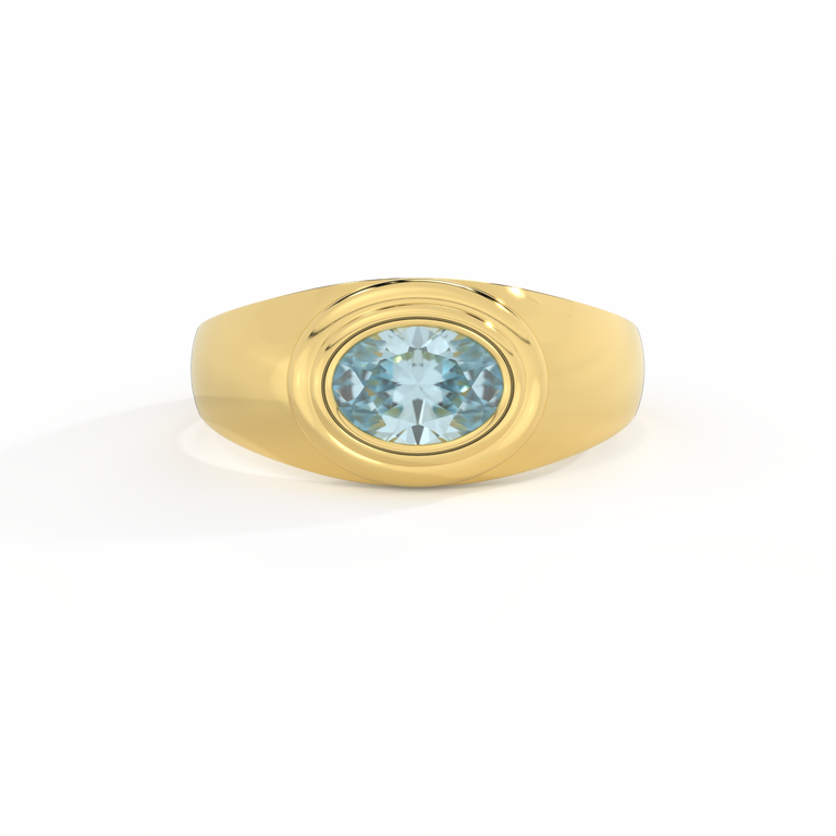 Signet Oval Aquamarine 18K Yellow Gold Ring