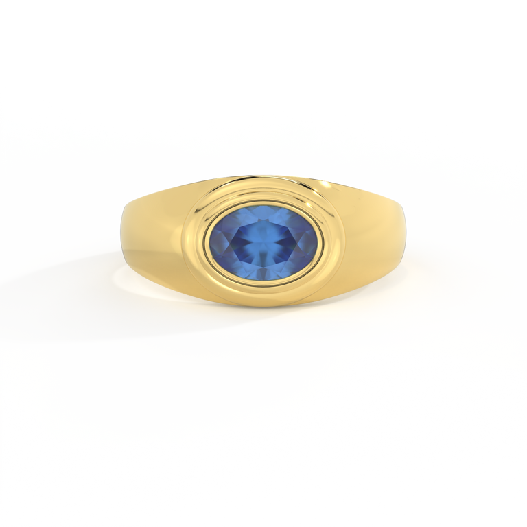Signet Oval Blue Sapphire 18K Yellow Gold Ring