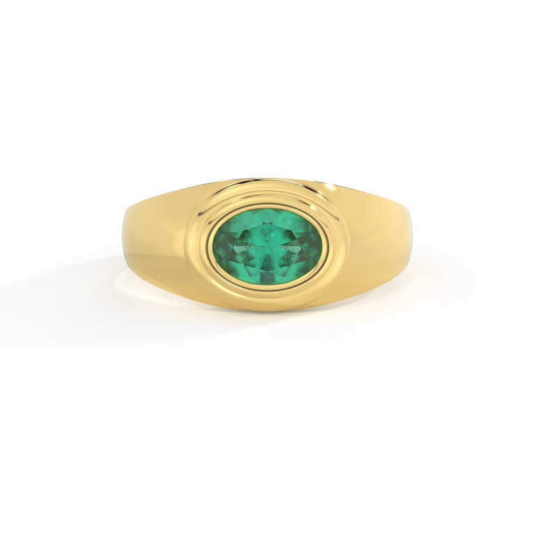Signet Oval Emerald 18K Yellow Gold Ring