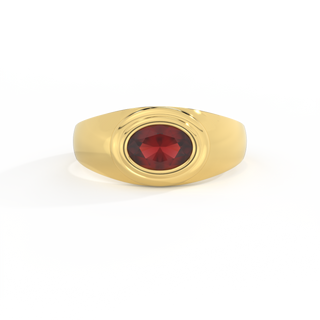 Signet Oval Garnet 18K Yellow Gold Ring