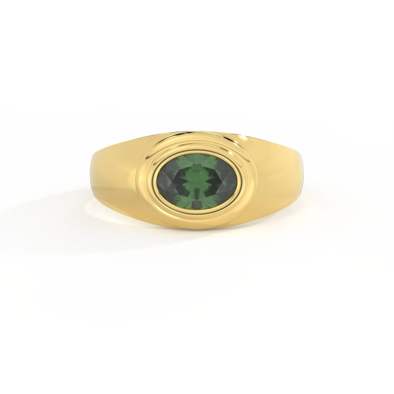 Signet Oval Green Sapphire 18K Yellow Gold Ring