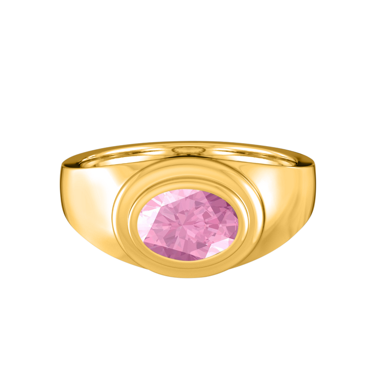 Signet Oval Pink Sapphire 18K Yellow Gold Ring