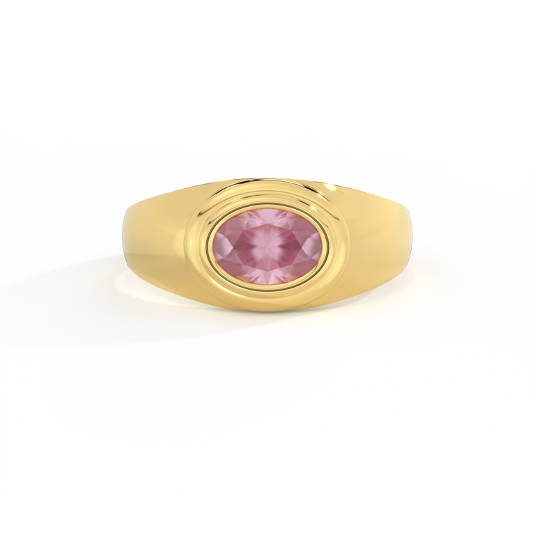 Signet Oval Pink Sapphire 18K Yellow Gold Ring