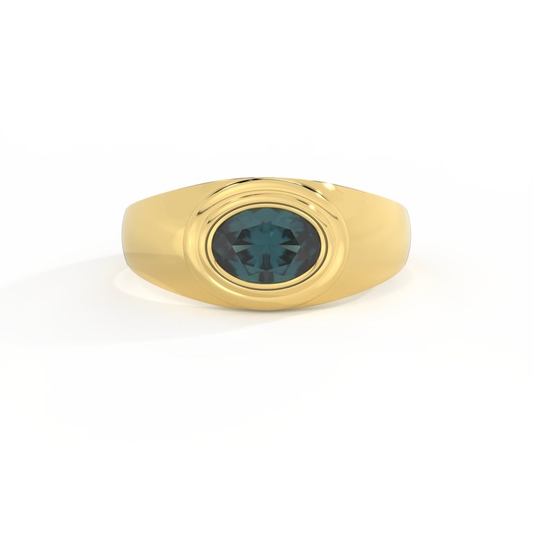 Signet Oval Teal Sapphire 18K Yellow Gold Ring