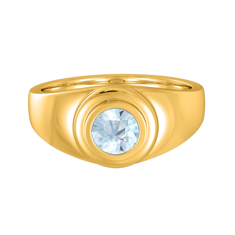 Treasure Box Signet Round Cut Aquamarine 18K Yellow Gold Original