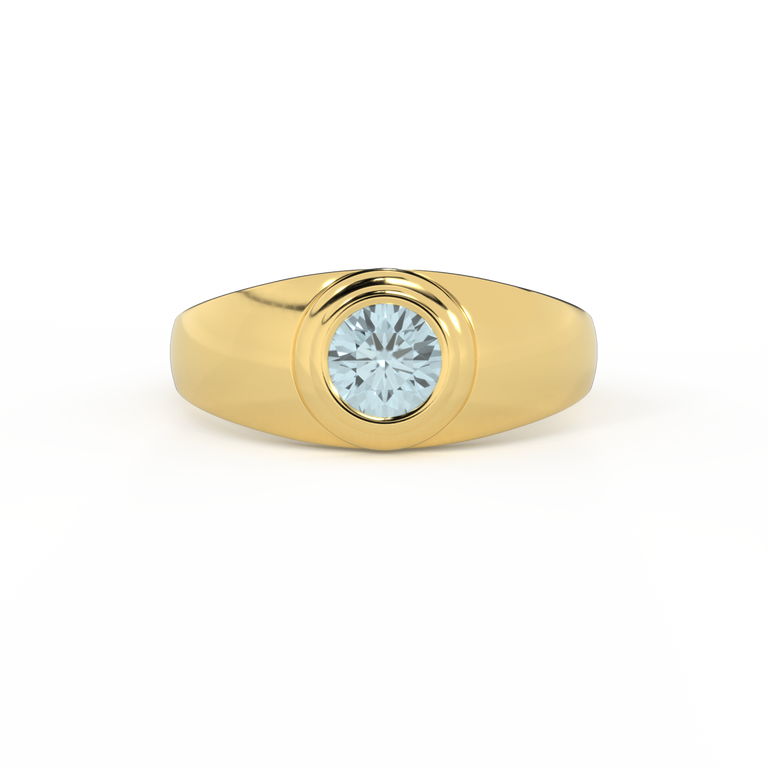 Treasure Box Signet Round Cut Aquamarine 18K Yellow Gold Original