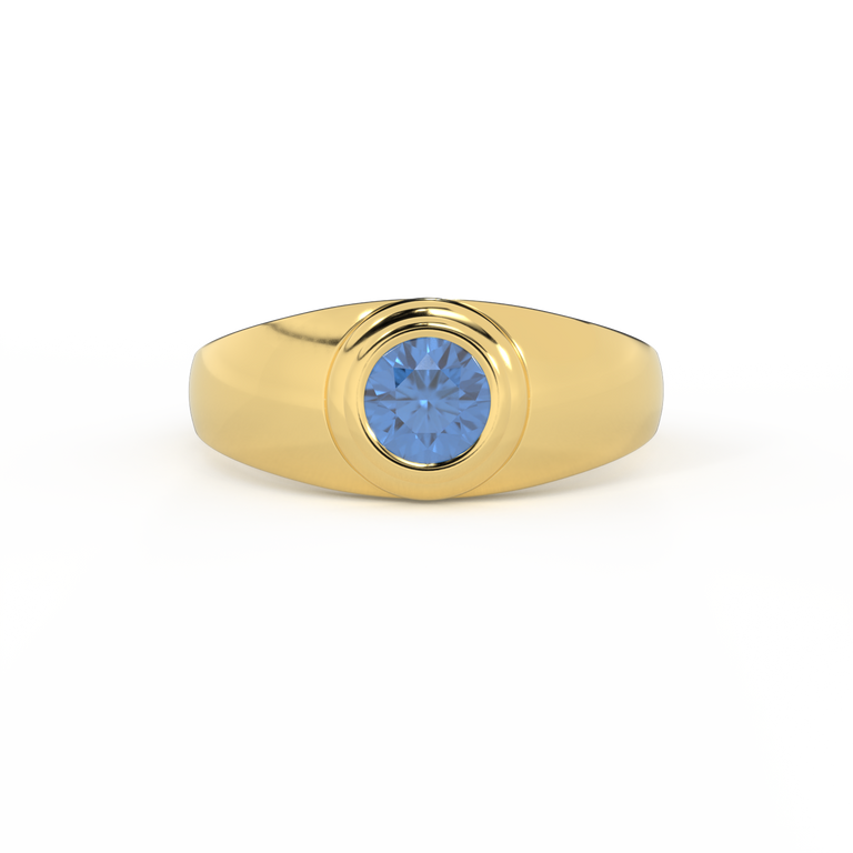 Signet Round Blue Sapphire 18K Yellow Gold Ring
