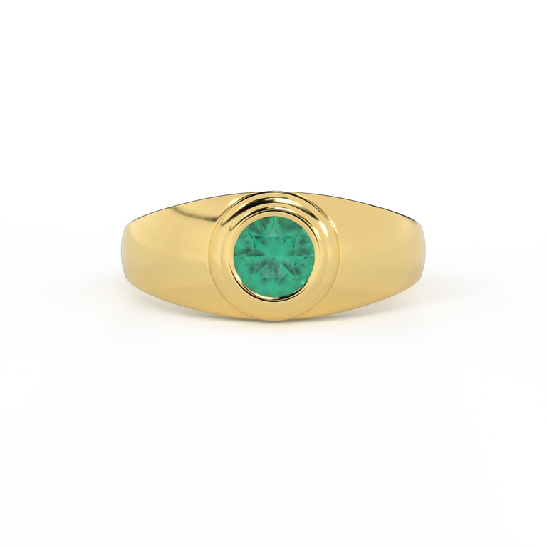 Signet Round Emerald 18K Yellow Gold Ring