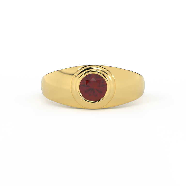 Signet Round Garnet 18K Yellow Gold Ring