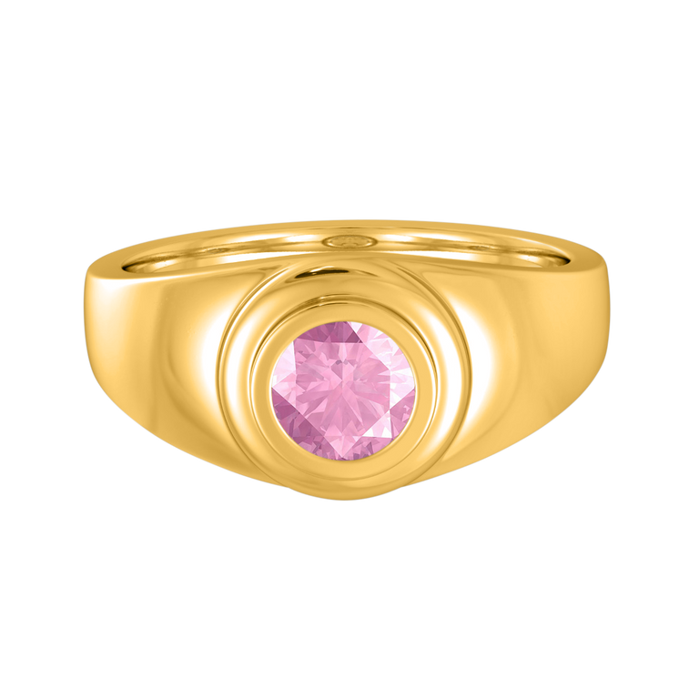 Signet Round Pink Sapphire 18K Yellow Gold Ring