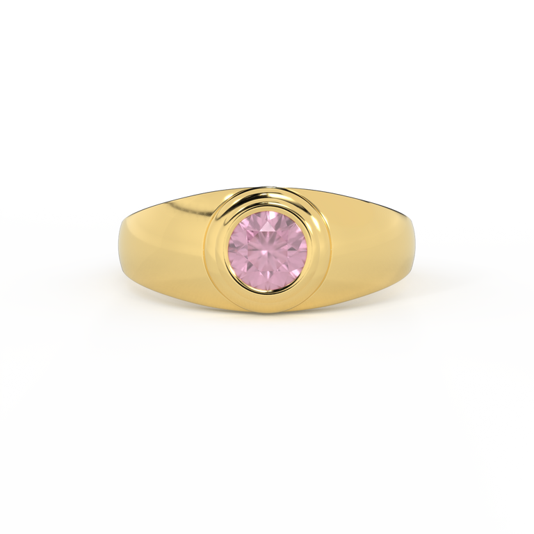 Signet Round Pink Sapphire 18K Yellow Gold Ring