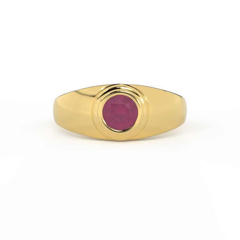 Signet Round Ruby 18K Yellow Gold Ring