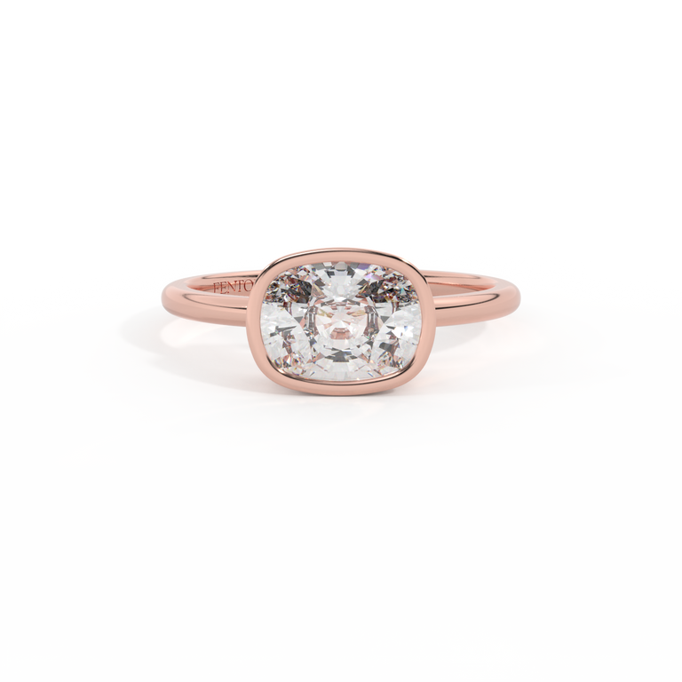 Lab Grown Diamond Bezel Elongated Cushion Cut 18k Rose Gold Ring