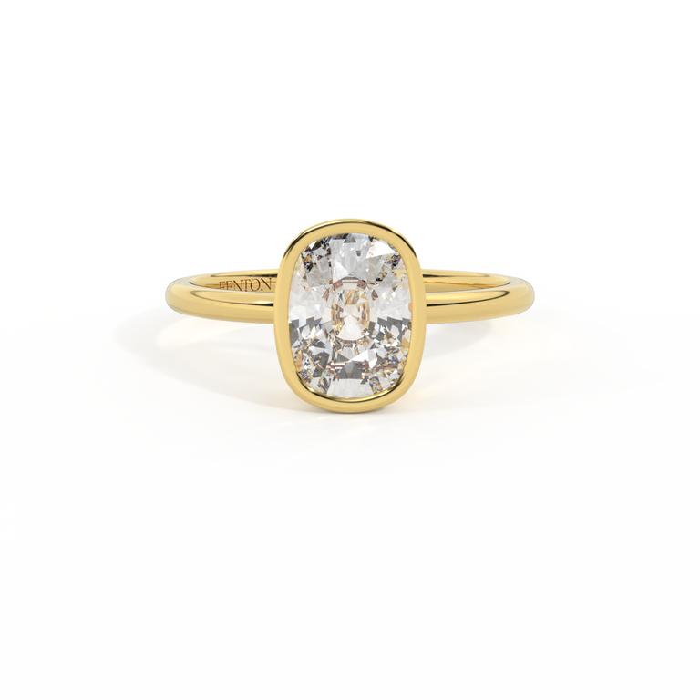 Lab Grown Diamond Bezel Elongated Cushion Cut 18k Yellow Gold Ring