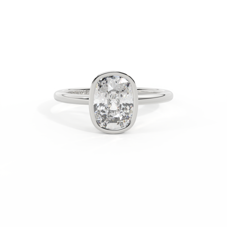 Naturally Mined Diamond Bezel Elongated Cushion Cut Platinum Ring
