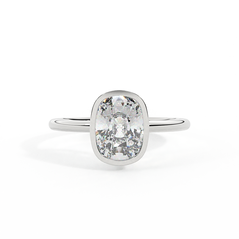 Lab Grown Diamond Bezel Elongated Cushion Cut Platinum Ring