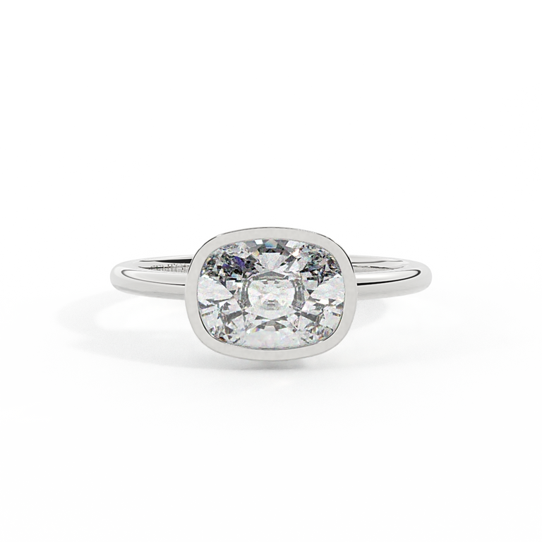Lab Grown Diamond Bezel Elongated Cushion Cut Platinum Ring