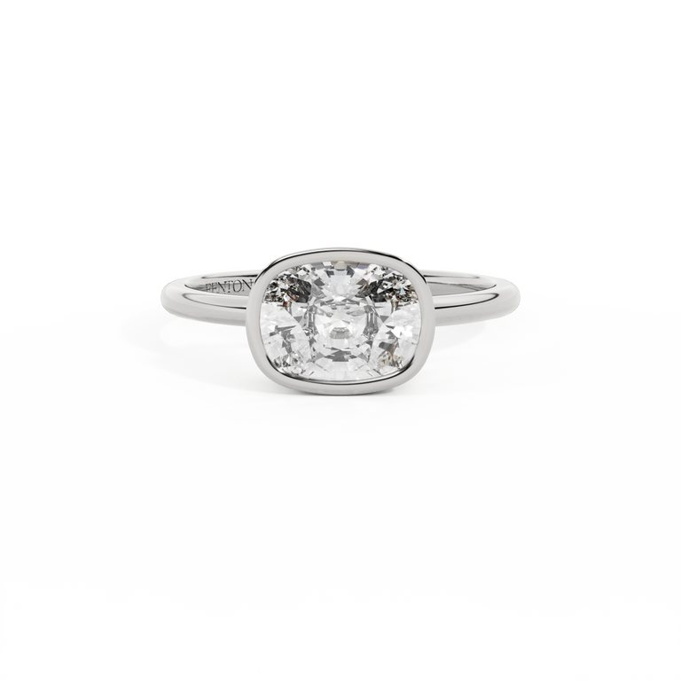 Naturally Mined Diamond Bezel Elongated Cushion Cut Platinum Ring