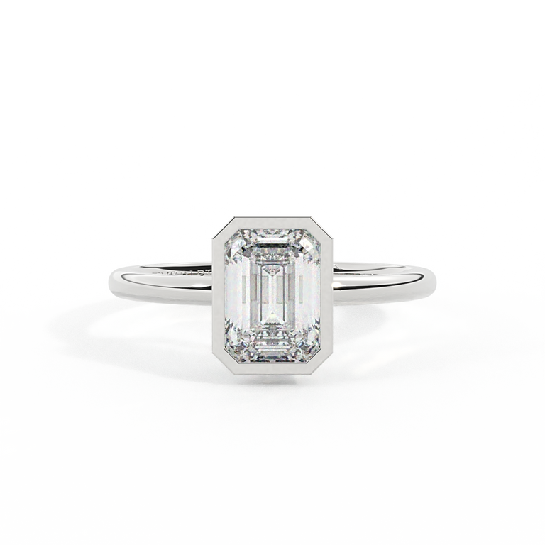 Naturally Mined Diamond Bezel Emerald Cut Platinum Ring