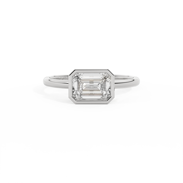 Lab Grown Diamond Bezel Emerald Cut Platinum Ring