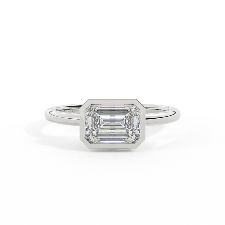 Lab Grown Diamond Bezel Emerald Cut Platinum Ring