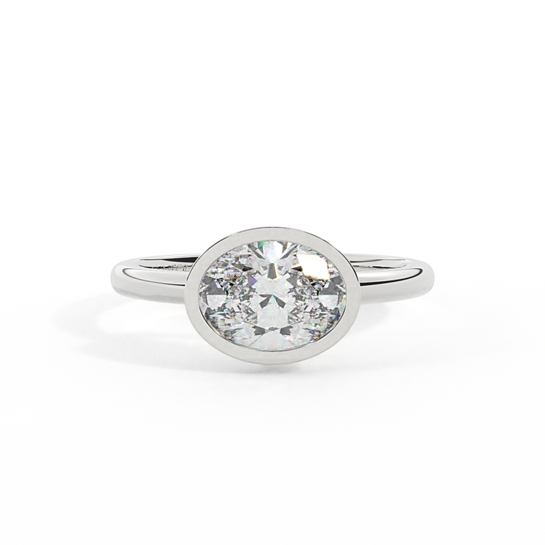 Lab Grown Diamond Bezel Oval Cut Platinum Ring