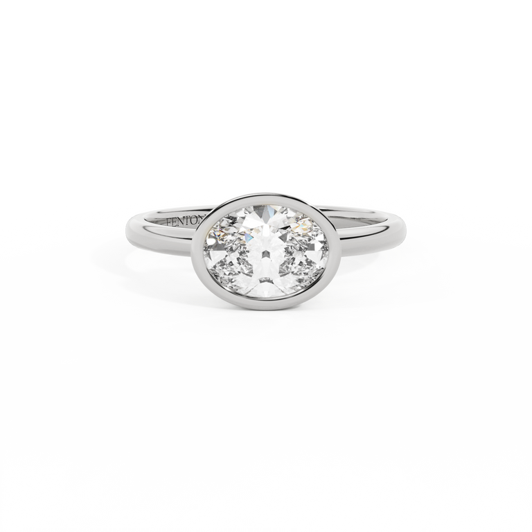 Naturally Mined Diamond Bezel Oval Cut Platinum Ring