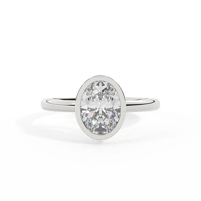 Lab Grown Diamond Bezel Oval Cut Platinum Ring