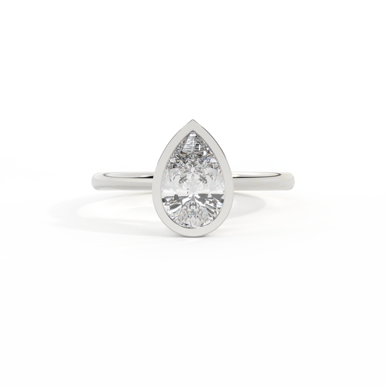 Naturally Mined Diamond Bezel Pear Cut Platinum Ring