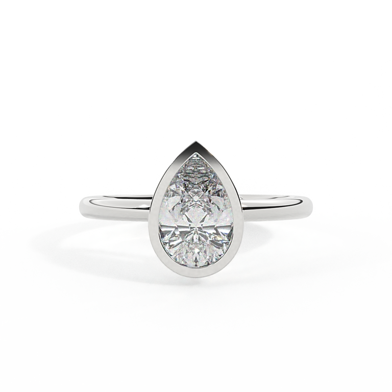 Lab Grown Diamond Bezel Pear Cut Platinum Ring