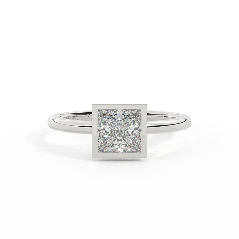 Lab Grown Diamond Bezel Princess Cut Platinum Ring