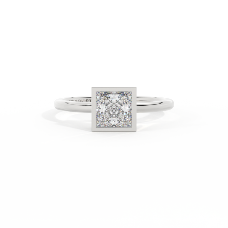 Naturally Mined Diamond Bezel Princess Cut Platinum Ring