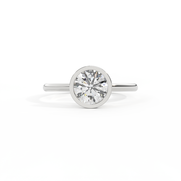 Naturally Mined Diamond Bezel Round Cut Platinum Ring