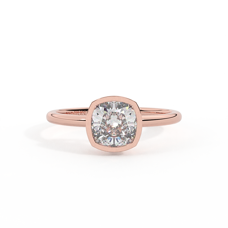 Lab Grown Diamond Bezel Cushion Cut 18k Rose Gold Ring