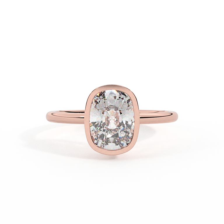 Lab Grown Diamond Bezel Elongated Cushion Cut 18k Rose Gold Ring