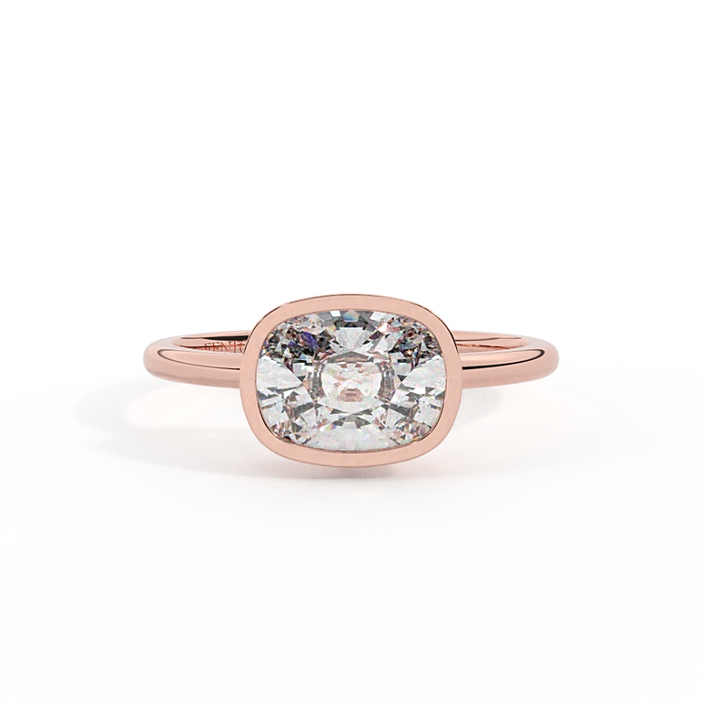 Lab Grown Diamond Bezel Elongated Cushion Cut 18k Rose Gold Ring