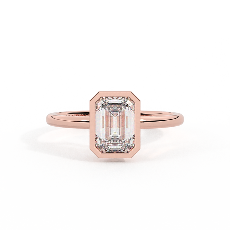 Lab Grown Diamond Bezel Emerald Cut 18k Rose Gold Ring