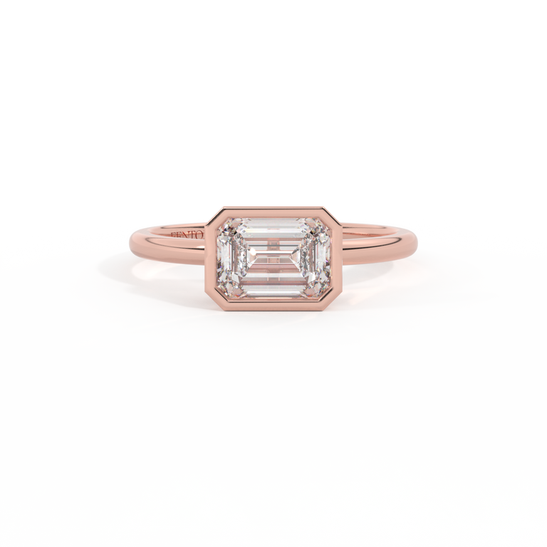 Lab Grown Diamond Bezel Emerald Cut 18k Rose Gold Ring