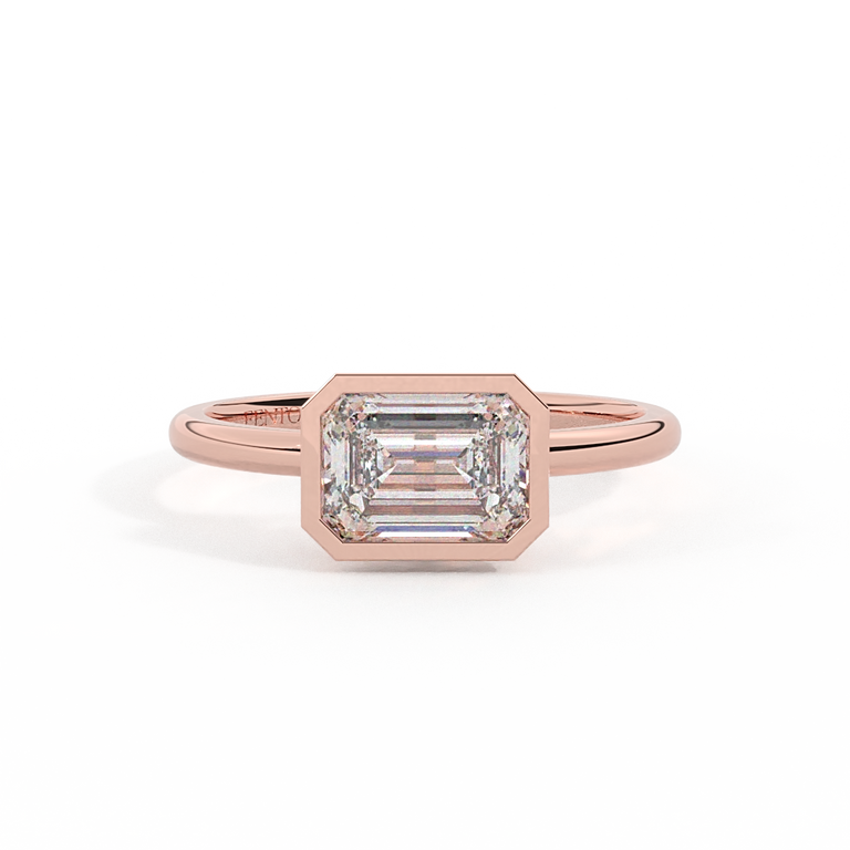 Lab Grown Diamond Bezel Emerald Cut 18k Rose Gold Ring