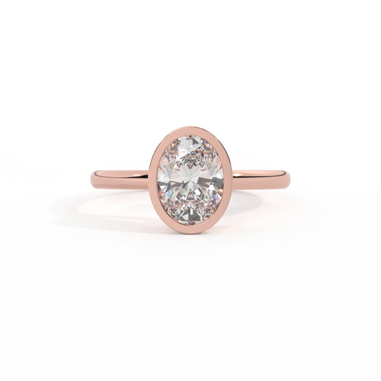 Naturally Mined Diamond Bezel Oval Cut 18k Rose Gold Ring