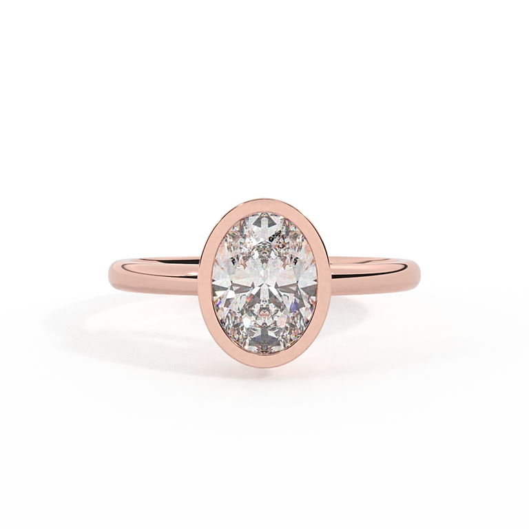 Naturally Mined Diamond Bezel Oval Cut 18k Rose Gold Ring