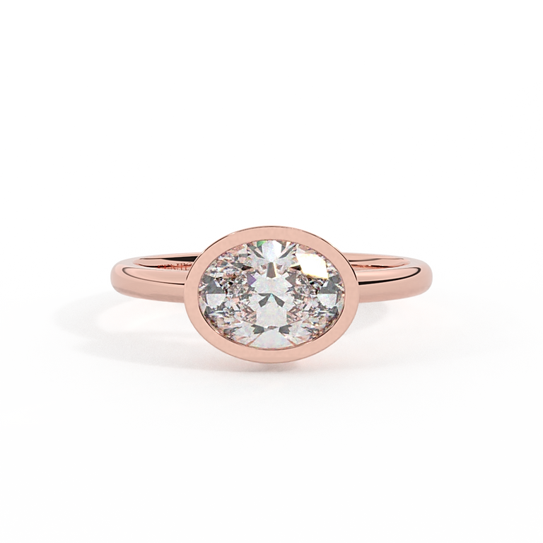 Lab Grown Diamond Bezel Oval Cut 18k Rose Gold Ring