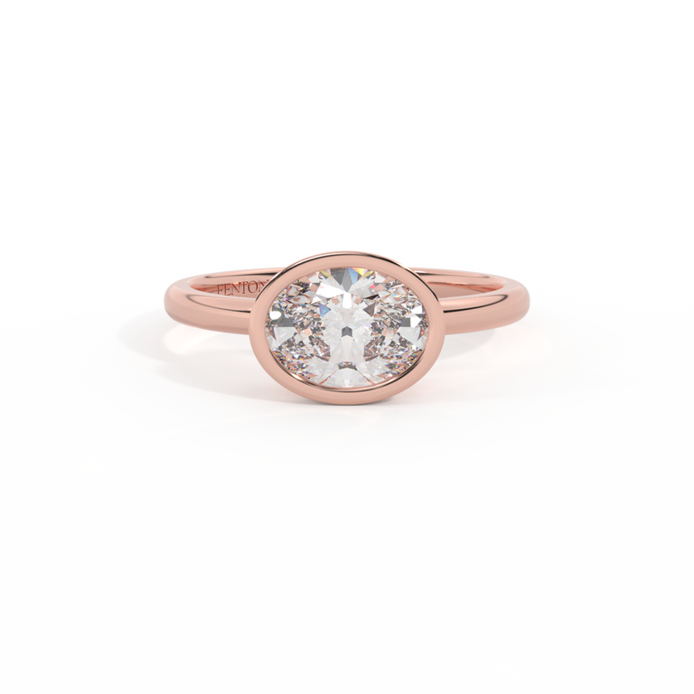 Naturally Mined Diamond Bezel Oval Cut 18k Rose Gold Ring