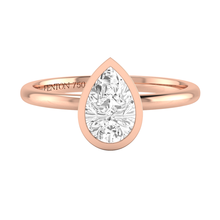 Lab Grown Solar Diamond Bezel Pear Cut 18k Rose Gold Ring