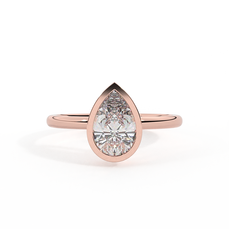 Lab Grown Diamond Bezel Pear Cut 18k Rose Gold Ring
